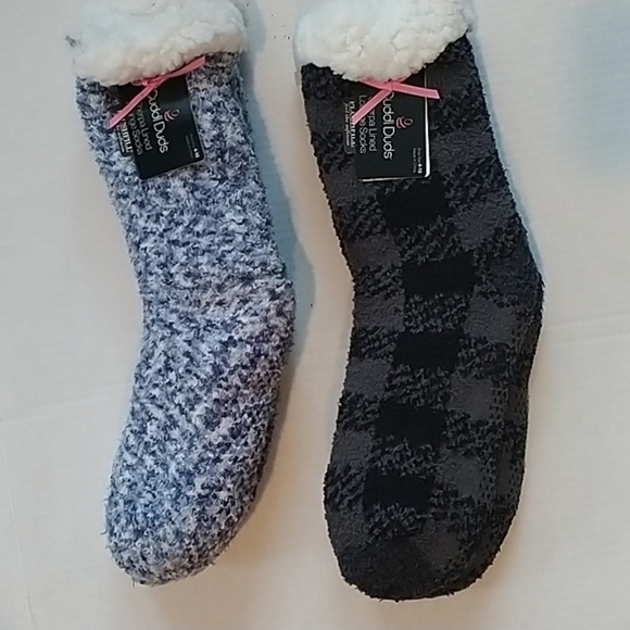 Cuddl Duds Sherpa Lined Lounge Socks 2 pairs sz 4-10 - Picture 2 of 7